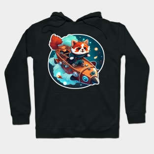 Red Panda sailing a Ship in Space Sticker Hoodie